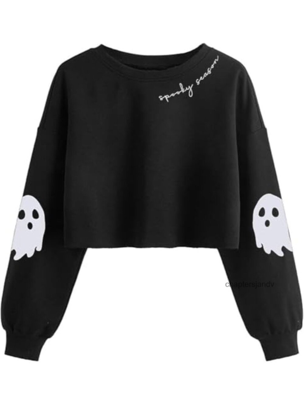 Halloween Ghost Graphic Crop Sweatshirt Lantern Long Sleeve Pullover